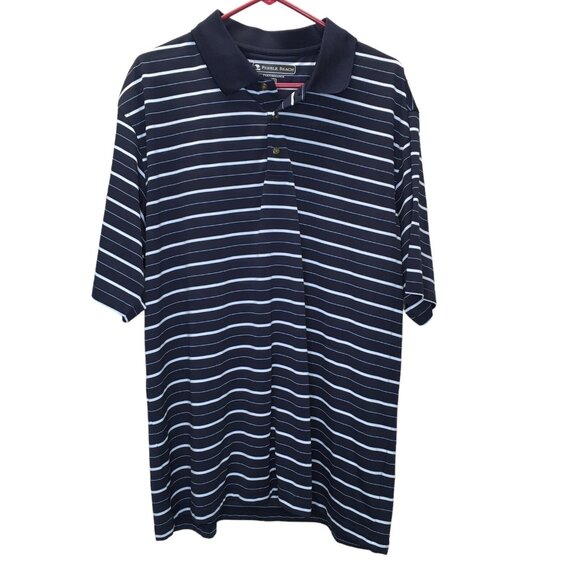 Pebble Beach Performance Men Polo Shirt XXL Blue Stripe Polyester Short Sleeve - Picture 1 of 6